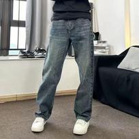 Men's Vintage Washed Straight Leg Baggy Jeans High Waist Casual Denim Pants 28 mėlyna