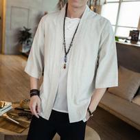 Japanese Men Cardigan Kimono Traditional Japanese Samurai Clothing Streetwear Yukata Male Shirt KTB 2XL smėlis