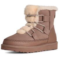 UGG Classic Novelty Cow Split Leather Short Snow Boots Women's Reindeer Brown 1174574-CRBO 37