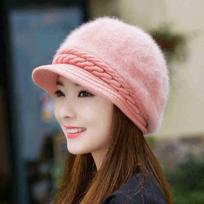 Soft Thicken Warm Winter Beret Hat Knitted Cosy Hat Casual Faux Rabbit Fur Ear Protection Cap Women rožinė