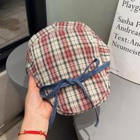 Fashion Plaid Bowknot Berets Hat Flat Japanese Style Visor Hat Sweet Newsboy Caps