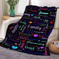 Vibrant Family Love Word Cloud Art Blanket - Soft Plush Throw for Home or Outdoor Use, Colorful Design Featuring Words like 'Tru 75cmx90cm
