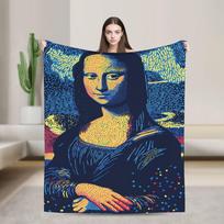 Pop Art Mona Lisa Throw Blanket Cozy Funny Blanket  For Couch Chair Travel Car Flannel Bedspread Bed Cover 75x90cm