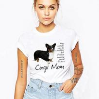 Cute Corgi Mom With Red Polka Bow Gift T Shirt Summer Fashion Women Short Sleeve Harajuku S