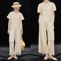 Women's Pleated Lace Wide-Leg Casual Pants L abrikosas