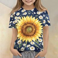 Kids Floral Print Crew Neck Short Sleeve Casual Loose Fit T Shirt Top Suitable for Daily Wear and Outdoor Activities 100