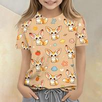 Kids Animal Print Crew Neck Short Sleeve Casual Loose Fit T Shirt Soft Breathable Fabric Comfortable Everyday Wear 130 chaki