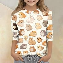 Kids Animal Print Crew Neck 3/4 Sleeve Casual T-Shirt Soft Fabric Comfortable Fit Lightweight Design Suitable for Everyday Wear 120 smėlis