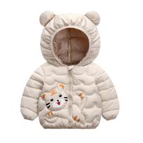 Kids Puffer Jacket with Hood and Cute Animal Ears Lightweight Quilted Outerwear for Toddlers and Children Soft Warm Cotton Coat 90 smėlis