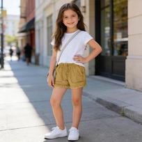Girls Elastic Waist Casual High Waist Drawstring Shorts with Frayed Hem and Front Pockets Lightweight Soft Fabric Summer Bottoms 150 chaki