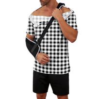 Men's Plaid Printed Recovery Shirt Away Short Sleeve Full Open Front Side Design Adaptive Top S