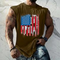 Men's Loose Fit Sleeveless Tank Top Casual Sportswear Muscle Shirt with Tool Print Graphic for Labor Day Outdoor Activities XXXXL