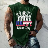 Men's Sleeveless Casual Tank Top Loose Fit Muscle Shirt Labor Day Print Crew Neck Comfortable Summer Workout Apparel XXL žalia