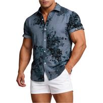 Men’s Casual Floral Print Button Down Short Sleeve Shirt Lightweight Breathable Collared Design for Vacation Sports XXL tamsiai mėlyna