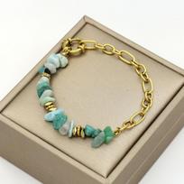 Irregular Gravel Bead Stainless Steel Bracelet - Women's Fashion Titanium Chain Jewelry mėlyna