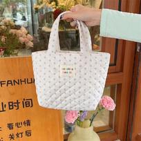 Adorable Quilted Handbag Lovely Cartoon Bento Bag Soft Touch Everyday Carry Organizer Rice Floral