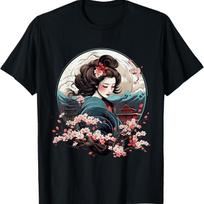Geisha With Mount Fuji And Pagoda Cherry Blossom T-Shirt(32) S įvairiaspalvis