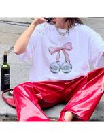 Coquette Cherry Disco Ball Bow T-Shirts Kawaii Y2k Aesthetic Graphic Tees Cute Vintage Mirror Ball T Shirt Wounisex Clothing S įvairiaspalvis