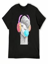 Lama In The Headphones Of Donuts T-Shirt Short Sleeve Tee Tees Graphic Tee Shirt Oversized Graphic Tee Cotton T Shirt unisex S įvairiaspalvis