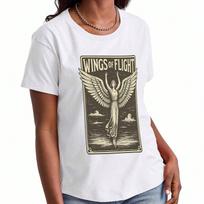 Wings Of Flight Ladies Cotton T Shirt, Premium Cotton Quality Print,Durable, Casual And Fashionable. Angel With Wings Graphic Tee, Express Your Inner S įvairiaspalvis