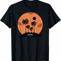 Summer Sunset Beach Palm Tree Ocean Waves Graphic Design T-Shirt S įvairiaspalvis