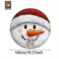 Christmas Snowman Round Rug Flannel Plush Holiday Xmas Decoration Living Room Fireplace Area Mat Cute Festive Floor Carpet Gift 60cm x 60cm