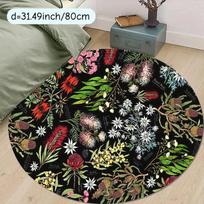 Floral Botanical Round Rug Flannel Carpet Nature Inspired Area Mat for HomeDecor Garden Theme Soft Non Slip Floor CoveringLiving 60cm x 60cm