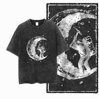 Astronaut Mowing Skiing Drilling The Moon Tees Vintage Washed Black Sci-Fi Streetwear Collection S