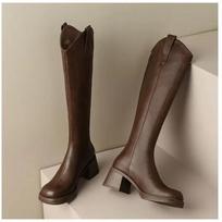 New Hot Selling Women's Boots Zipper Thick High Heels Simple Thick High Heels Autumn and Winter Boots Knee-high Zapatos 35