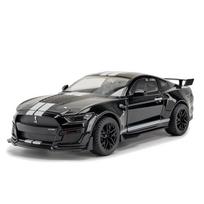 Didelis 1/18 lydinio liejimo Ford Mustang GT500 automobilio modelių kolekcijos ornamentas, simuliuojantis garsą ir šviesą, berniukų gimtadienio dovana juoda