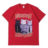 Rock band maneskin cat graphic t shirt men women vintage hip hop oversized cotton T-shirt Harajuku aesthetic T shirts streetwear S