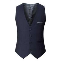 Men's Slim Fit Korean Style Suit Vest Spring and Summer Wrinkle-Free Waistcoat S tamsiai mėlyna spalva
