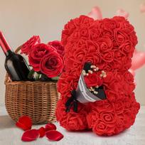 Rose Bear Hug Bouquet Eternal Flower Valentine's Day Birthday Gift, Rose Bear with Flowers, Gift 25cm flower bear (opp bag) raudona