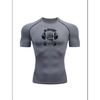 Men'S  My Gym  Dumbbell Heartbeat Compression Workout Shirt, Grey Quick Dry Short Sleeve Gym Tee, Fitness Lifestyle Training Top S