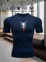 Men's Compression Shirt Quick Dry White Gym T-Shirt Red White Spider Print Workout Sportswear S tamsiai mėlyna