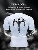 Men's Compression Shirt Quick Dry Navy Blue Gym T-Shirt White Tribal Trident Print Workout Sportswear S balta