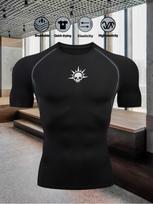 Men's Compression Shirt Quick Dry White Gym T-Shirt Black Sun Skull Print Workout Sportswear S