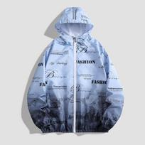 Lightweight Breathable Sun Protective Clothing Printed Jacket Outdoor Skin Suit Couple Hooded Trench Coat Large XL mėlyna