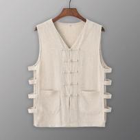 Vintage Vest Men Shirt Kung Fu Vest Summer Tank Top Tang Suit Traditional Chinese Clothing Sleeveless Open Cardigan M
