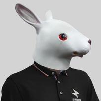 Miela balta, juoda ir rožinė kiškučio galvos kaukė žaismingiems kostiumams ir šventėms White Rabbit