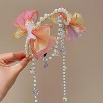Exquisite Faux Pearl Headband Elastic Princess Hair Hoop Bowknot Headband  Girls Gift Style A