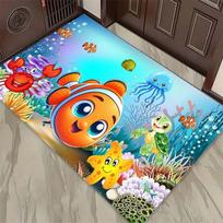 Cartoon Clownfish & Friends Doormat, Non-Slip Entrance Floor Mat with Cute Ocean Characters Print, Indoor Rug for Kids & Sea Lovers 40x60cm( 15x23in )
