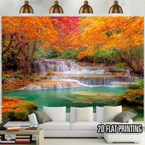 Nature Themed Party Backdrop with Vibrant Red Maple and Waterfall 47.2x31.5inch/120*80cm