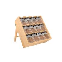 Wooden 12 Grids Spice Rack Space Saving with Storage Jars Multi-Layer Condiment Rack Large Capacity Seasoning Storage Rack