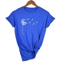 Wildflower Dandelion Print Women T Shirt O Neck Short Sleeve Cotton Tshirt Casual Summer Female Girl 3XL