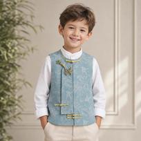 Children's Casual Vest Outerwear Traditional Chinese Style Sleeveless Jacket with Frog Button Closure Lightweight and Comfortable 120 mėlyna