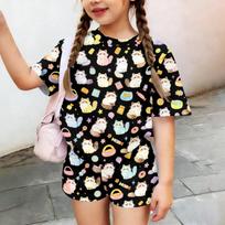 Kids Casual Short Sleeve Top and Shorts Set Animal Print Lightweight Comfortable Summer Outfit for Boys and Girls Soft Fabric 100 juoda