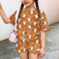 Kids Casual Short Sleeve Shirt and Shorts Set Animal Print Two Piece Outfit Lightweight Comfortable Summer Wear for Boys and Girls 120