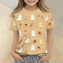 Kids Animal Print Crew Neck Short Sleeve Casual Loose Fit T Shirt Comfortable Cotton Blend Fabric Soft Texture Summer Wear 110 smėlis