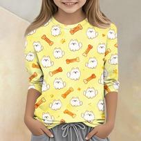 Kids Animal Print Crew Neck Three Quarter Sleeve Casual T Shirt Soft Fabric Comfortable Fit Lightweight Design Suitable for Everyday Wear 130 geltona